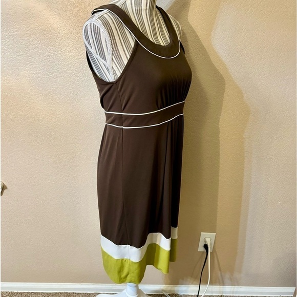 Banana Republic Dress Small Stretch Brown White Avocado Green Sleeveless Boho - Picture 5 of 14
